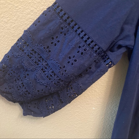 J. Jill Azure Mixed Media Eyelet 3/4 Sleeve Top - Picture 5 of 9